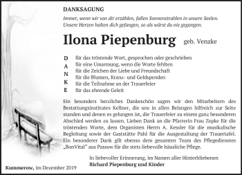 Traueranzeige von Ilona Piepenburg von Märkische Oderzeitung