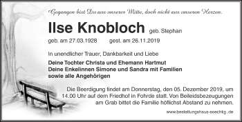 Traueranzeige von Ilse Knobloch von Märkische Oderzeitung