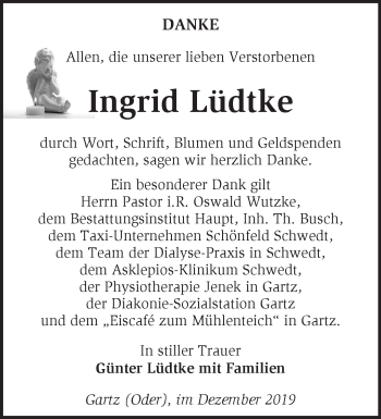 Traueranzeige von Ingrid Lüdtke von Märkische Oderzeitung