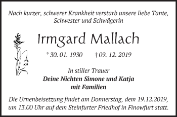 Traueranzeige von Irmgard Mallack von Märkische Oderzeitung