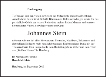 Traueranzeige von Johannes Stein von Märkische Oderzeitung