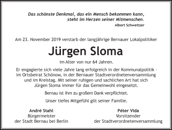 Traueranzeige von Jürgen Sloma von Märkische Oderzeitung