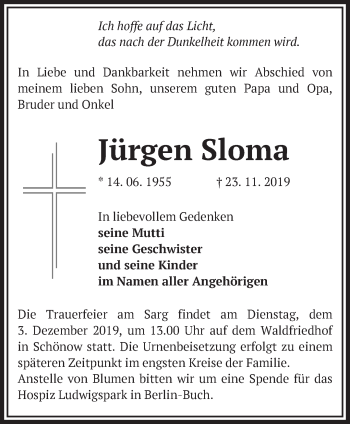 Traueranzeige von Jürgen Sloma von Märkische Oderzeitung