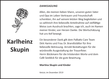 Traueranzeige von Karlheinz Skupin von Märkische Oderzeitung