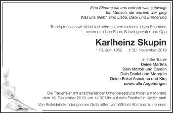 Traueranzeige von Karlheinz Skupin von Märkische Oderzeitung