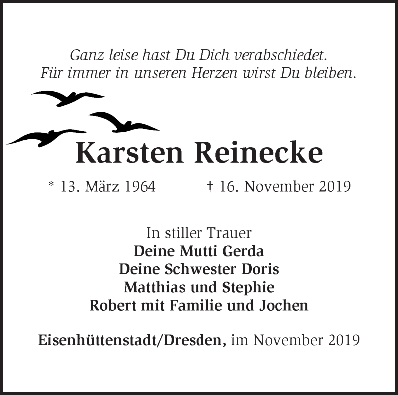  Traueranzeige für Karsten Reinecke vom 08.12.2019 aus Märkische Oderzeitung
