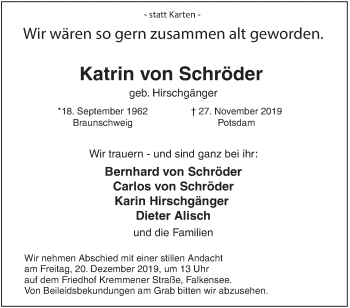 Traueranzeige von Kati von von Schröder von Märkische Oderzeitung