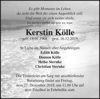 Traueranzeige von Kerstin Kölle von Märkische Oderzeitung