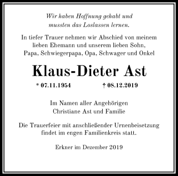 Traueranzeige von Klaus-Dieter Ast von Märkische Oderzeitung