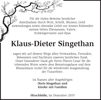 Traueranzeige von Klaus-Dieter Singethan von Märkische Oderzeitung