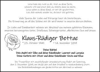 Traueranzeige von Klaus-Rüdiger Bettac von Märkische Oderzeitung