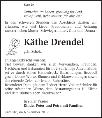 Traueranzeige von Käthe Drendel von Märkische Oderzeitung