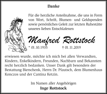 Traueranzeige von Manfred Rottstock von Märkische Oderzeitung