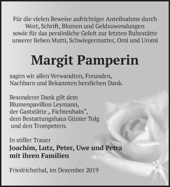 Traueranzeige von Margit Pamperin von Märkische Oderzeitung