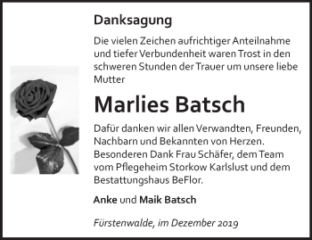 Traueranzeige von Marlies Batsch von Märkische Oderzeitung