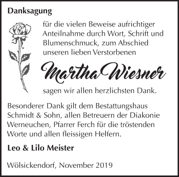 Traueranzeige von Martha Wiesner von Märkische Oderzeitung