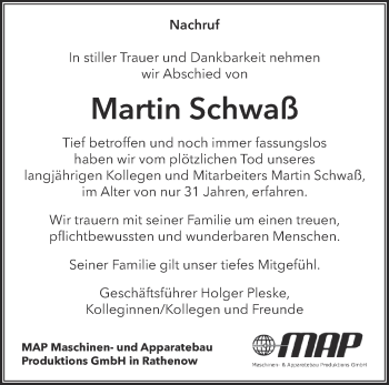 Traueranzeige von Martin Schwaß von Märkische Oderzeitung