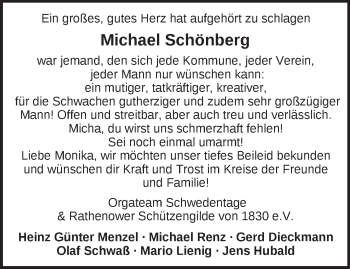 Traueranzeige von Michael Schönberg von Märkische Oderzeitung