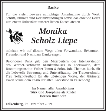 Traueranzeige von Monika Scholz-Liepe von Märkische Oderzeitung