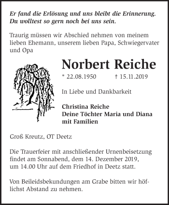 Traueranzeige von Norbert Reiche von Märkische Oderzeitung