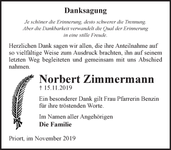 Traueranzeige von Norbert Zimmermann von Märkische Oderzeitung