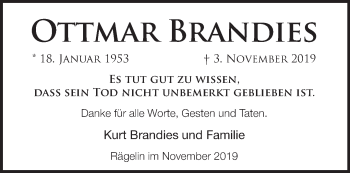 Traueranzeige von Ottmar Brandies von Märkische Oderzeitung