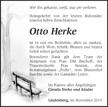 Traueranzeige von Otto Herke von Märkische Oderzeitung