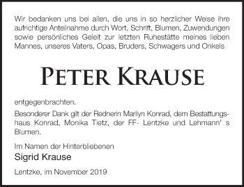 Traueranzeige von Peter Krause von Märkische Oderzeitung