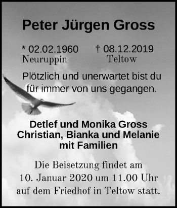 Traueranzeige von Peter Jürgen Gross von Märkische Oderzeitung