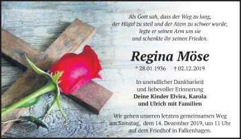 Traueranzeige von Regina Möse von Märkische Oderzeitung