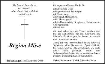 Traueranzeige von Regina Möse von Märkische Oderzeitung