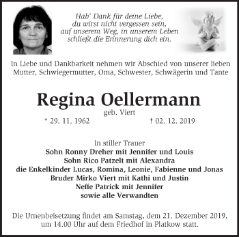 Traueranzeige von Regina Oellermann von Märkische Oderzeitung