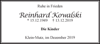 Traueranzeige von Reinhard Kowalski von Märkische Oderzeitung