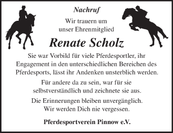 Traueranzeige von Renate Scholz von Märkische Oderzeitung