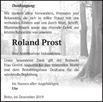 Traueranzeige von Roland Prost von Märkische Oderzeitung