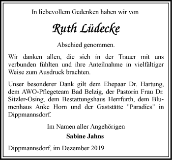 Traueranzeige von Ruth Lüdecke von Märkische Oderzeitung