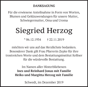 Traueranzeige von Siegried Herzog von Märkische Oderzeitung