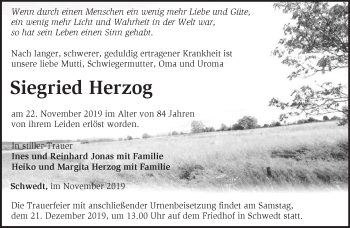 Traueranzeige von Siegried Herzog von Märkische Oderzeitung