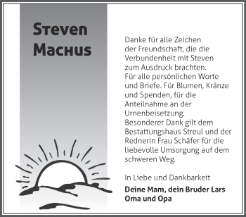 Traueranzeige von Steven Machus von Märkische Oderzeitung