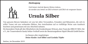 Traueranzeige von Ursula Silber von Märkische Oderzeitung