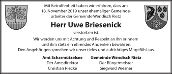 Traueranzeige von Uwe Briesenick von Märkische Oderzeitung