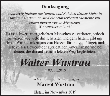 Traueranzeige von Walter Wustrau von Märkische Oderzeitung