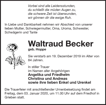 Traueranzeige von Waltraud Becker von Märkische Oderzeitung