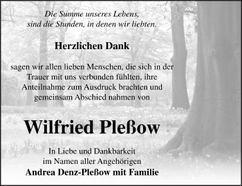 Traueranzeige von Wilfried Pleßow von Märkische Oderzeitung