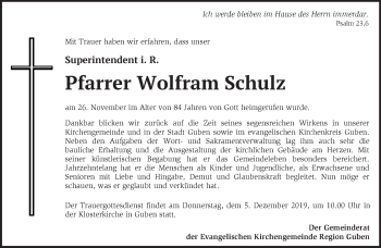 Traueranzeige von Wolfram Schulz von Märkische Oderzeitung