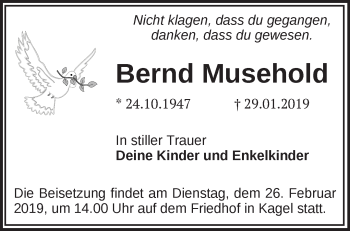 Traueranzeige von Bernd Musehold von Märkische Oderzeitung