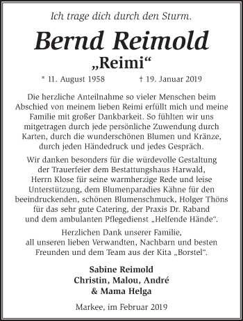 Traueranzeige von Bernd Reimold von Märkische Oderzeitung