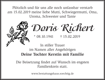 Traueranzeige von Doris Richert von Märkische Oderzeitung