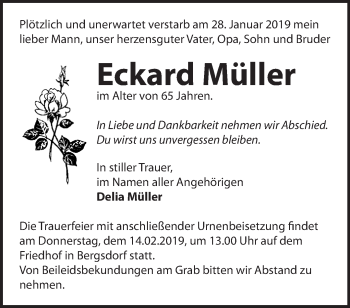 Traueranzeige von Eckard Müller von Märkische Oderzeitung