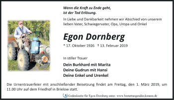 Traueranzeige von Egon Dornberg von Märkische Oderzeitung